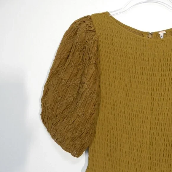 FREE PEOPLE Temperley Puff Sleeve JUMPSUIT Size S Ruched Wide Leg Olive NEW $228 - Picture 8 of 9